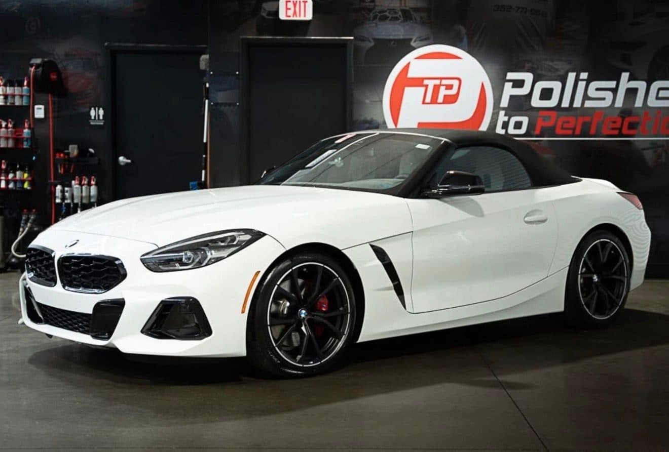 Ceramic coated white BMW Z4 in the Polished to Perfection studio