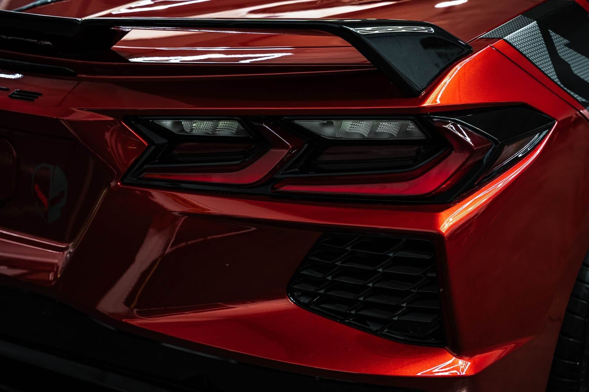 Red Corvette C8 after ceramic coating