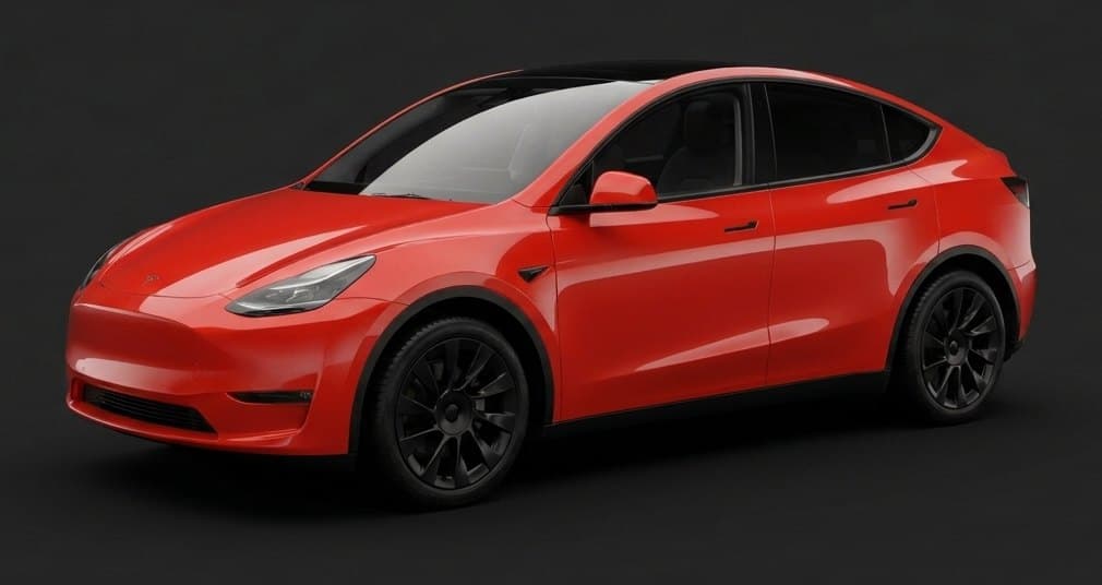 Whole Car Armor PPF coverage on a Tesla Model Y: Front and rear bumpers, Hood, Fenders, Doors, Rocker panels, Rear quarter panels, Roof pillars, Mirrors, Headlights shown in red